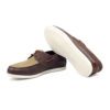 Boot schoenen in combinatie van kaki suede en painted bruin full grain met witte zool.