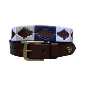 Bruine poloriem met waxkoord in wit, creme en donkerblauw