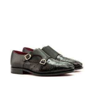 Eaton double monk herenschoenen in kalfsleer en struisvogelleer.