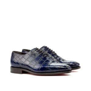 Donkerblauwe whole cut herenschoenen in krokodillenleer