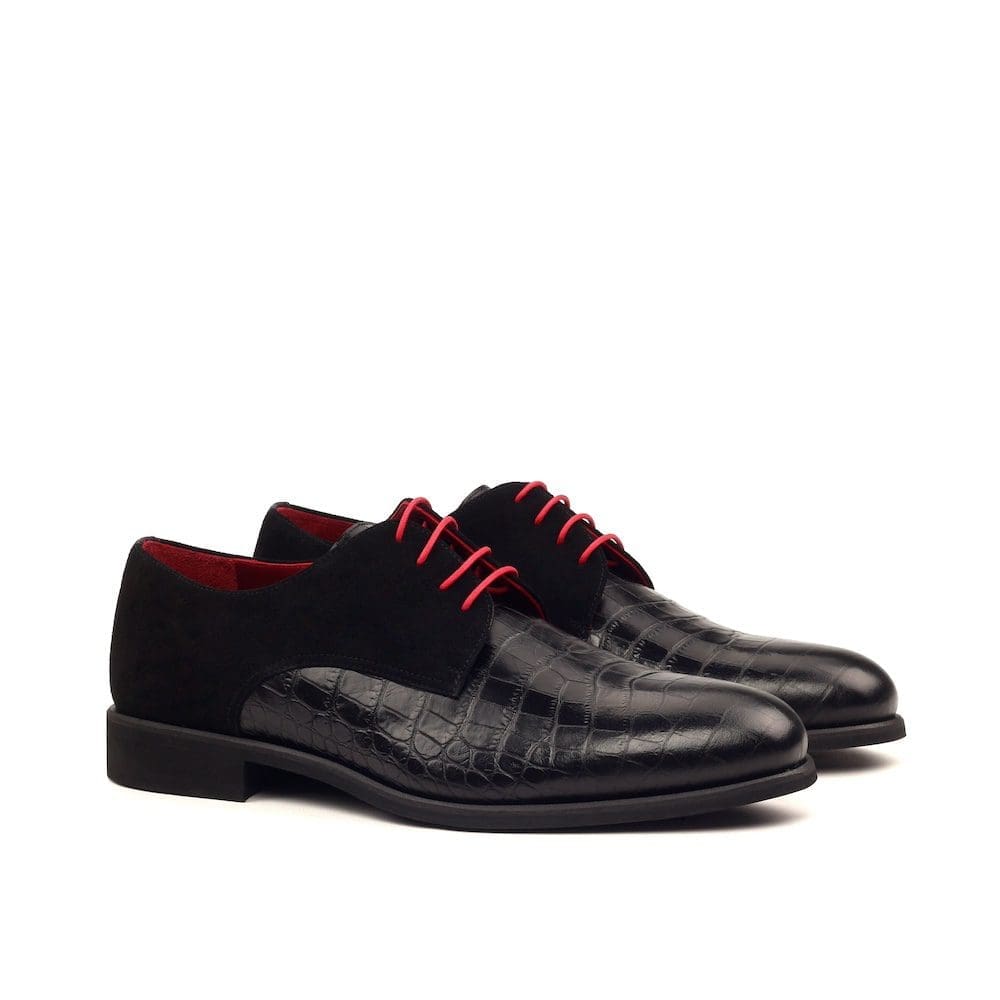Derby met croco leer en zwart suede