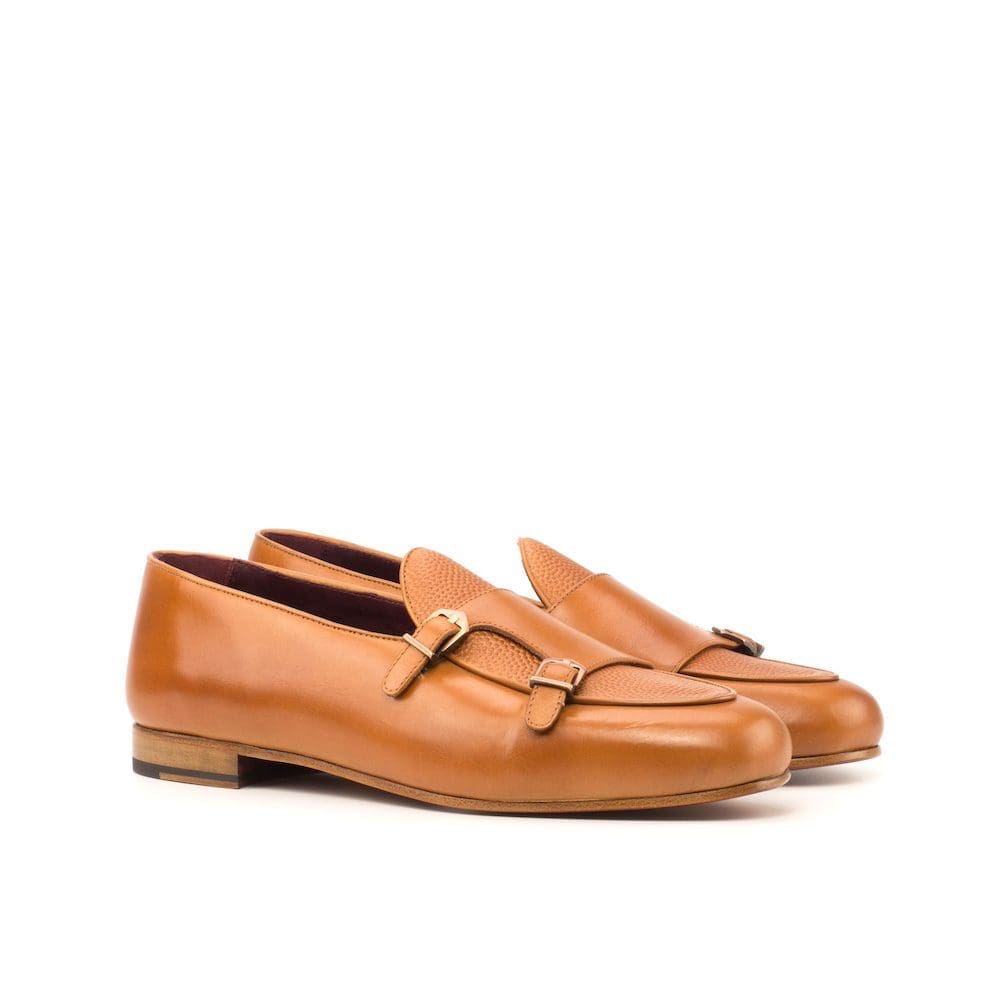 Bedford-Monk Slipper - Painted Calf Cognac-Painted Pebble Grain Cognac-MORAGHI monk slipper in cognac kleurig leer