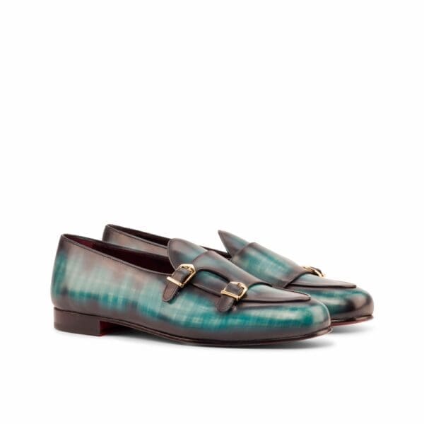 Groene patina double monk slippers