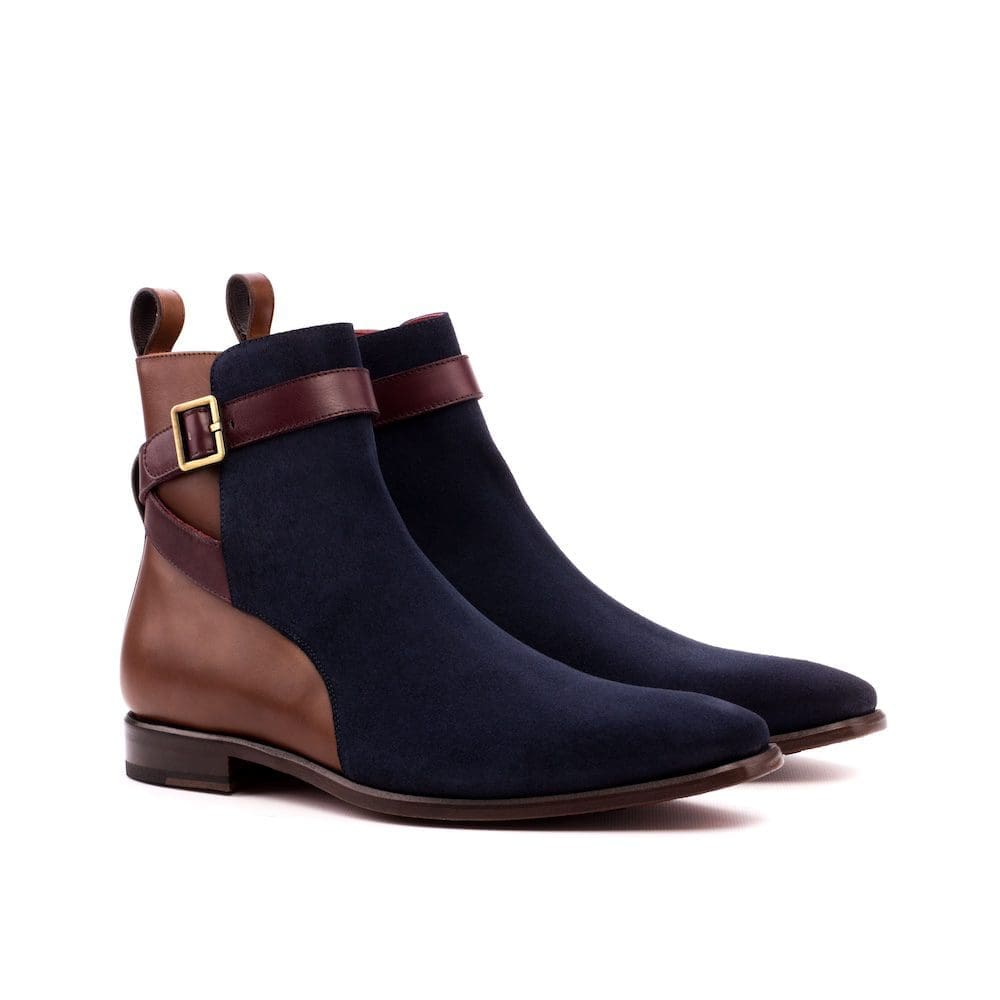jodhpur in bruin leer en blauw suede