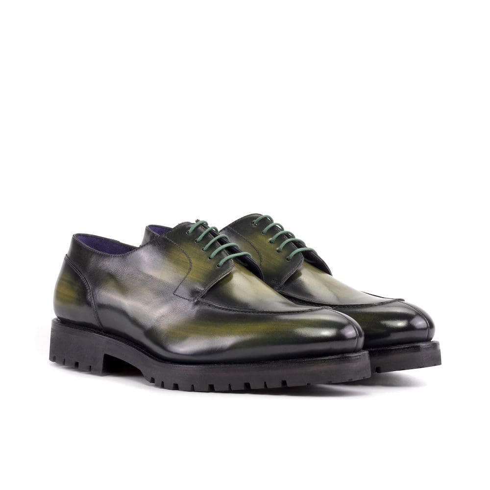 Carlisle-Derby Split Toe Goodyear Welted - Patina Heavy - Patina Khaki Regular-MORAGHI Derby split toe in donkergroen patina met een commando zool