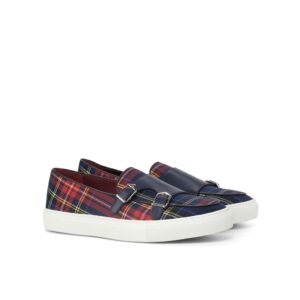 monk sneaker in tartan roodmeet blauw en witte cupzool