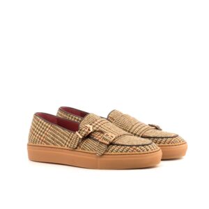 double monk sneaker in bruin tweed en bruine cupzool