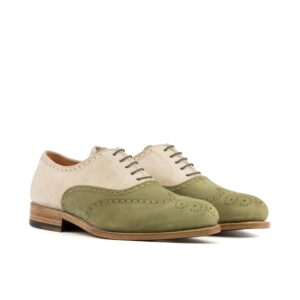 full brogue in kaki en ivory suede