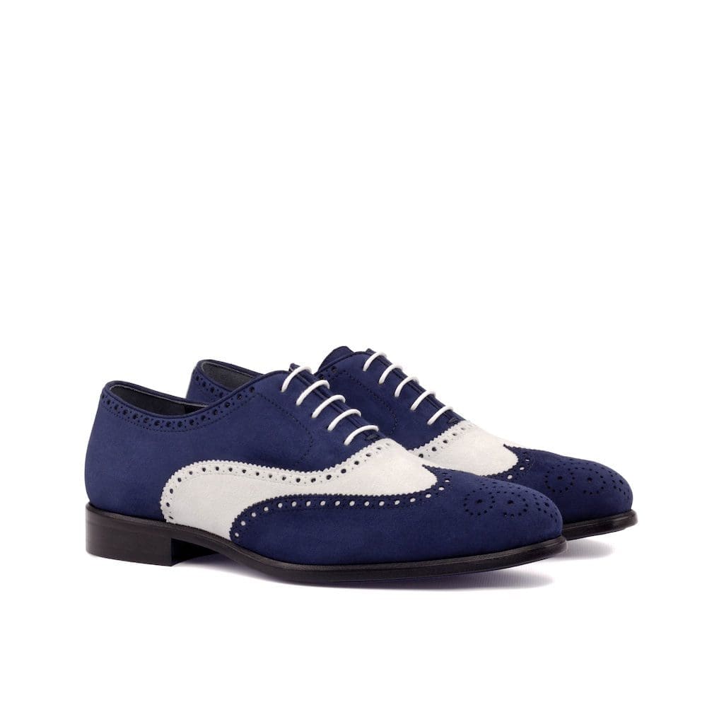 Hardwick=Full Brogue - Kid Suede Navy-Kid Suede White-MORAGHI full brogue in blauw en wit suede
