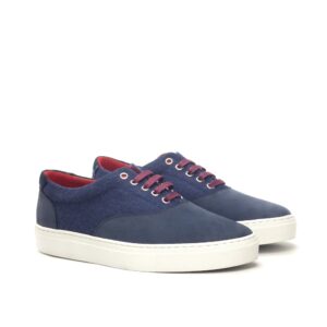 sneaker in navy nubuck en blauw suede