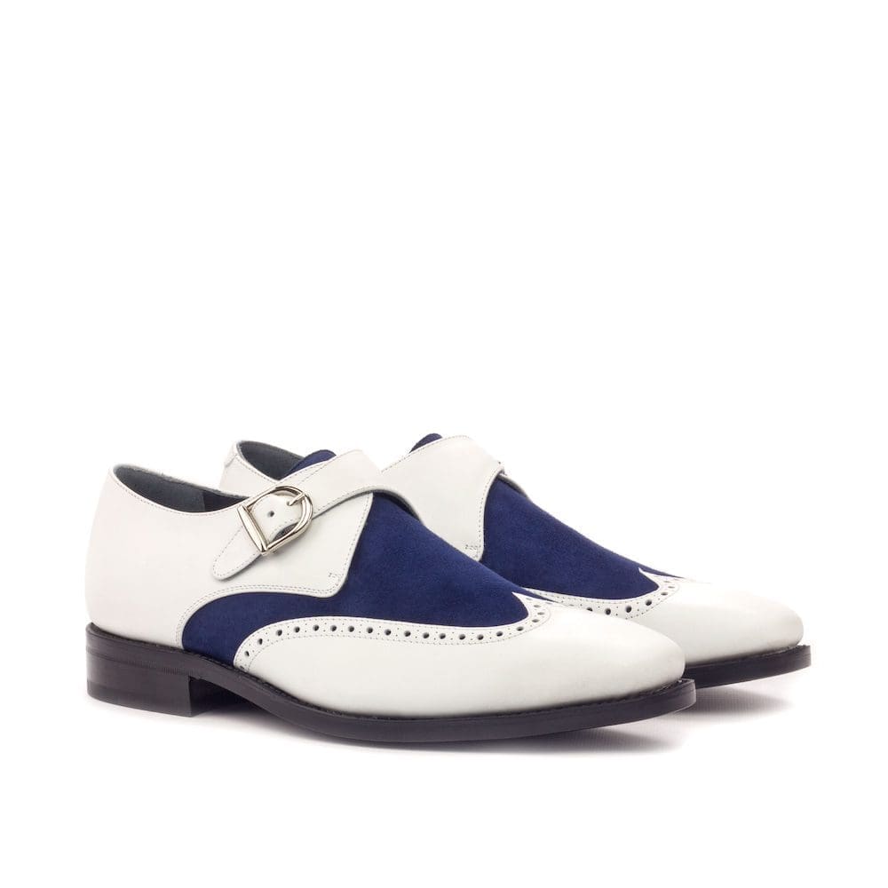 singel monk in navy en wit suede