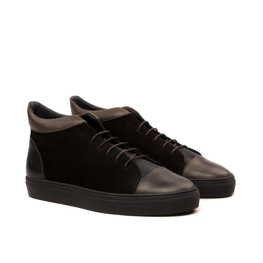 hoge sneaker in zwart kalfsleer en nubuck