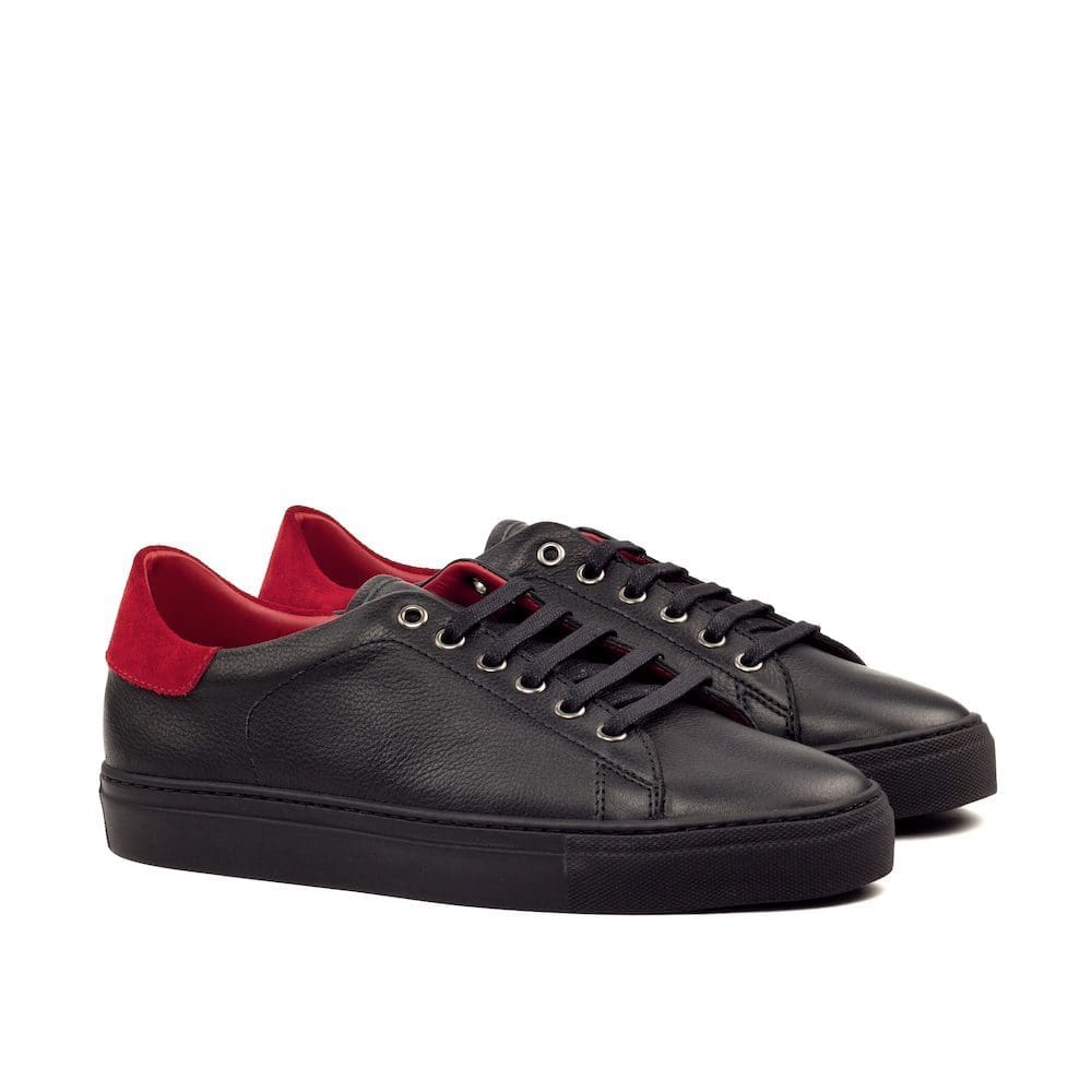 Wexford - Painted Full Grain Black-Sport Suede Red-MORAGHI lage sneaker zwart full grain leer