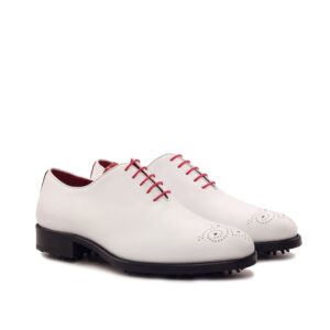 Wit kalfsleren golf schoenen whole cut met brogues neus