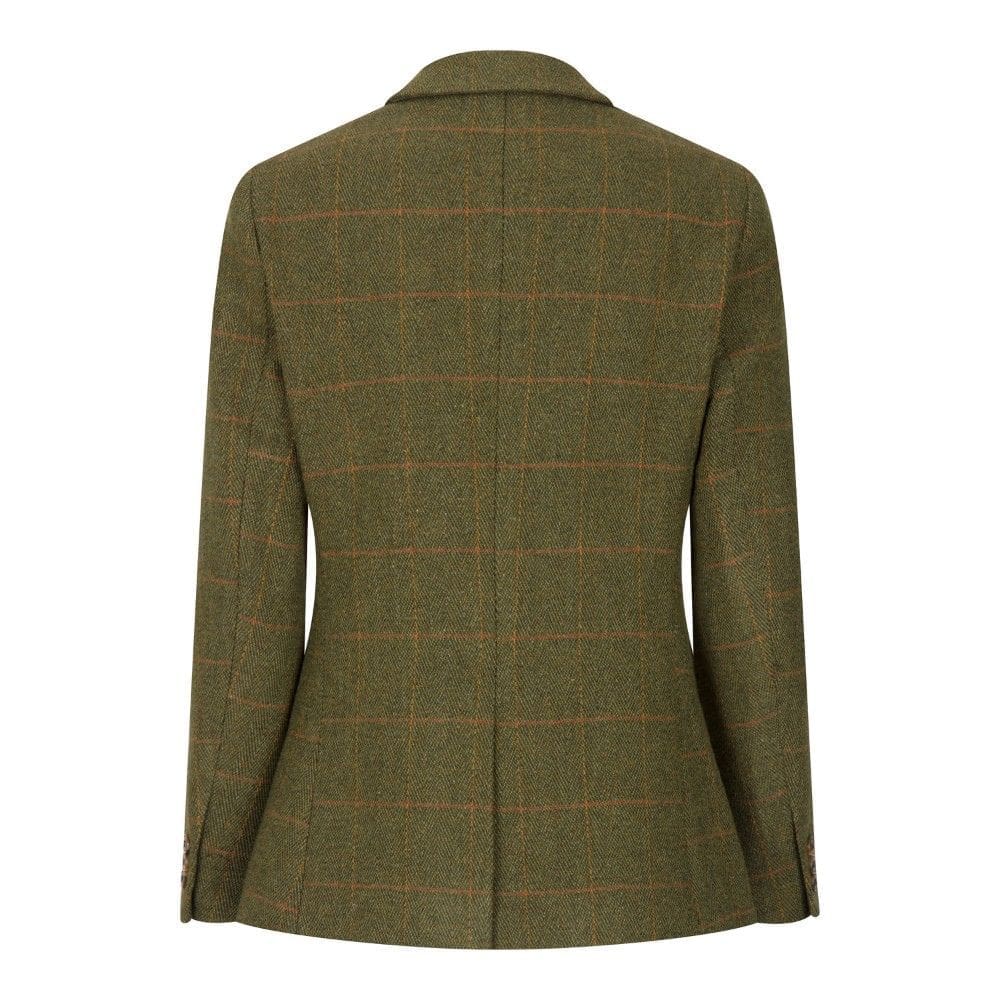 Blazer-dark-back-MORAGHI Mos groene tweed dames blazer achterzijde