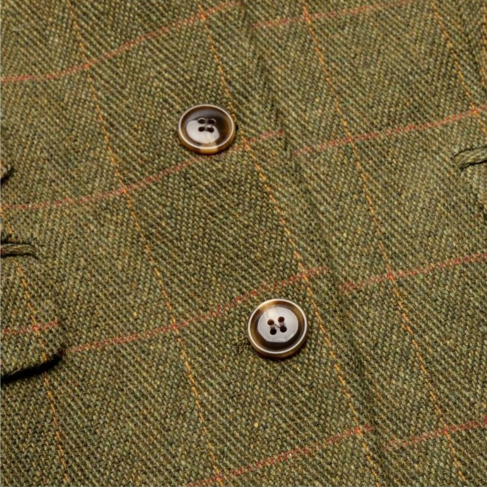 Detail-Blazer-dark-zakMORAGHI Stofdetail van mosgroene damesblazer Elgin