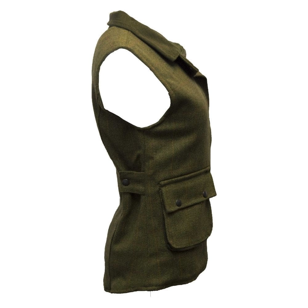 Waistcoat-dames-dark-side-MORAGHI Zijkant van onze tweed bodywarmer voor dames