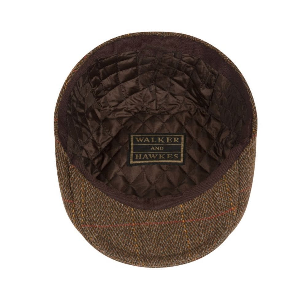 Tweed-flatcap-brown-inside-MORAGHI binnenkant bruine tweed flatcap