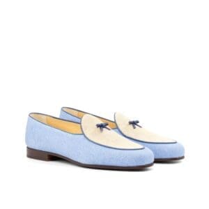 Lichtblauw met ivoorkleurig linnen belgische loafers