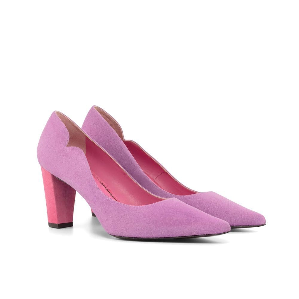 rose suede pump met lage hak