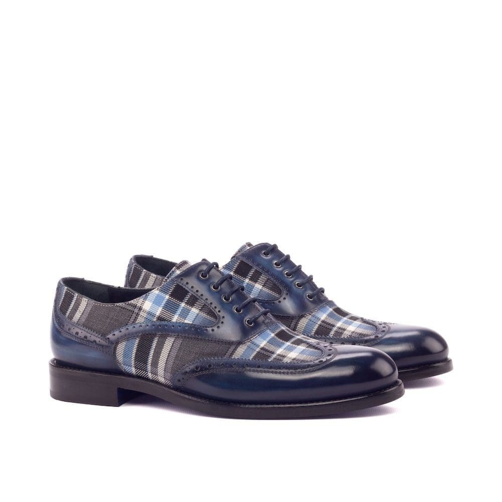 Nuffield-blauw-plaid-MORAGHI Blauw plaid full brogues damesschoenen