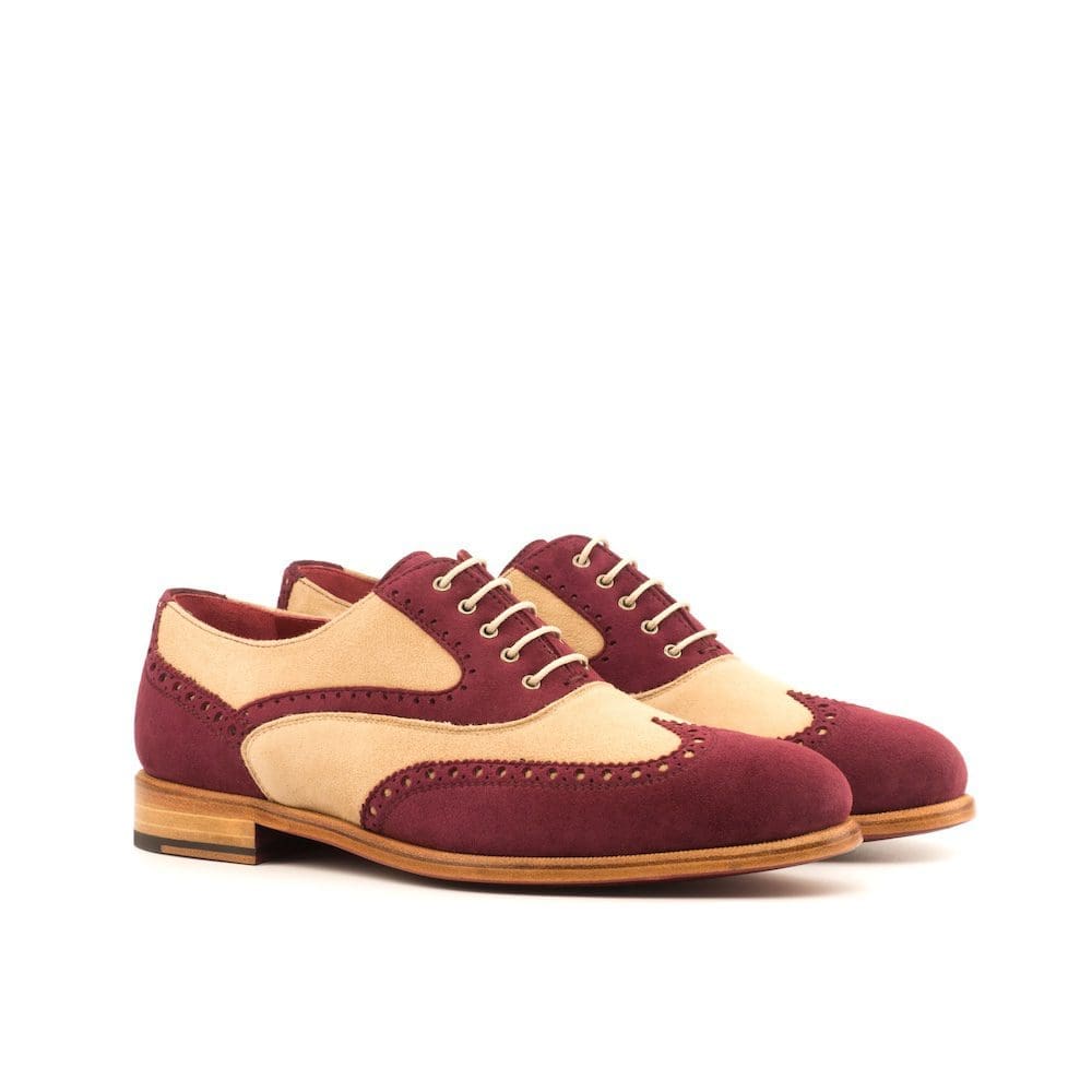 zand met bordeaux rode full brogues damesschoenen