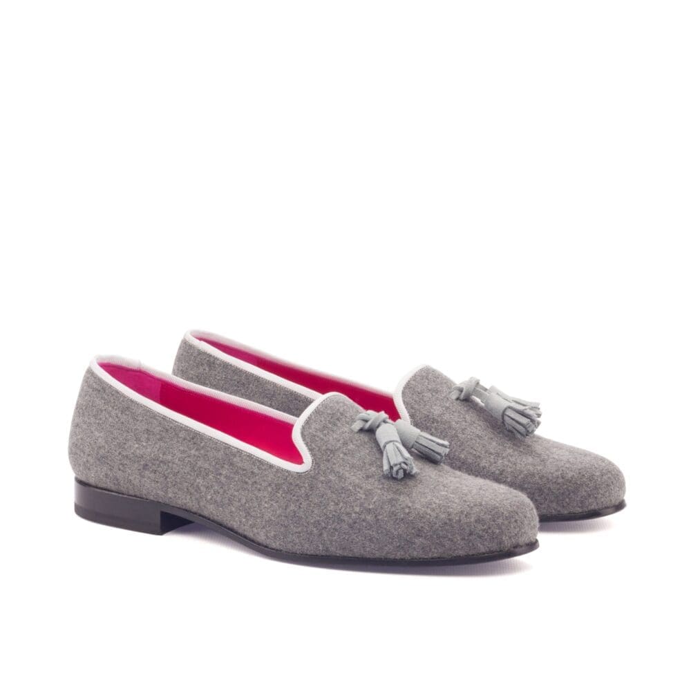 Grijs flannel dames slippers met kwastjes