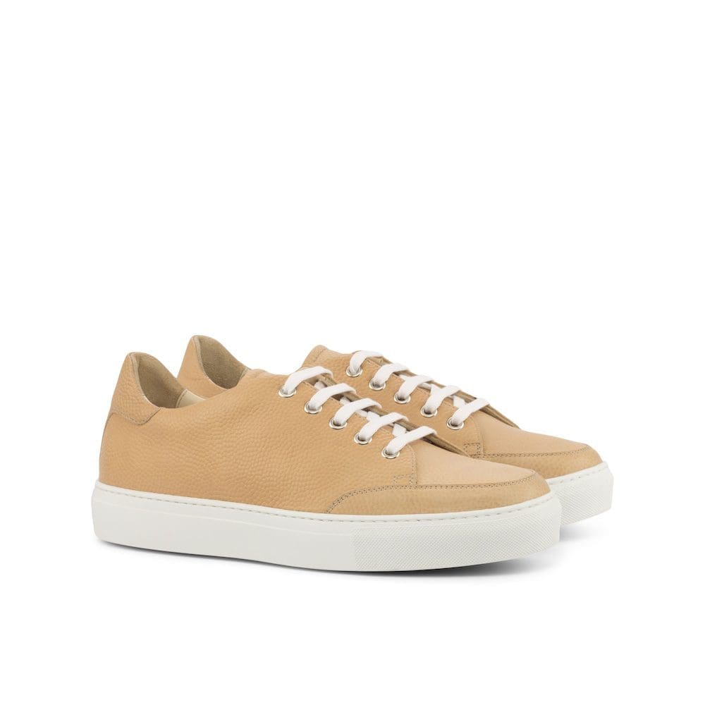 Zandkleurig pebble kalfsleren dames sneakers