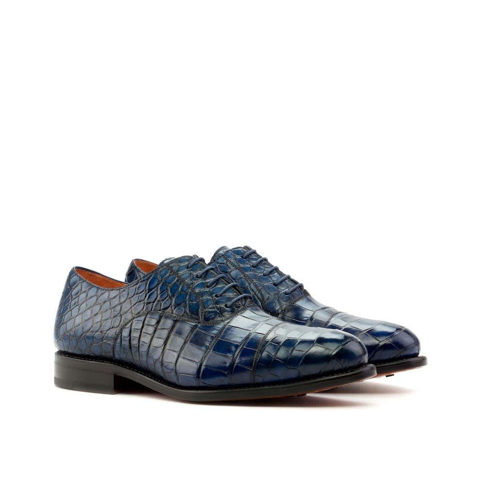 Blenheim oxford toe cap in donkerblauw krokodillenleer