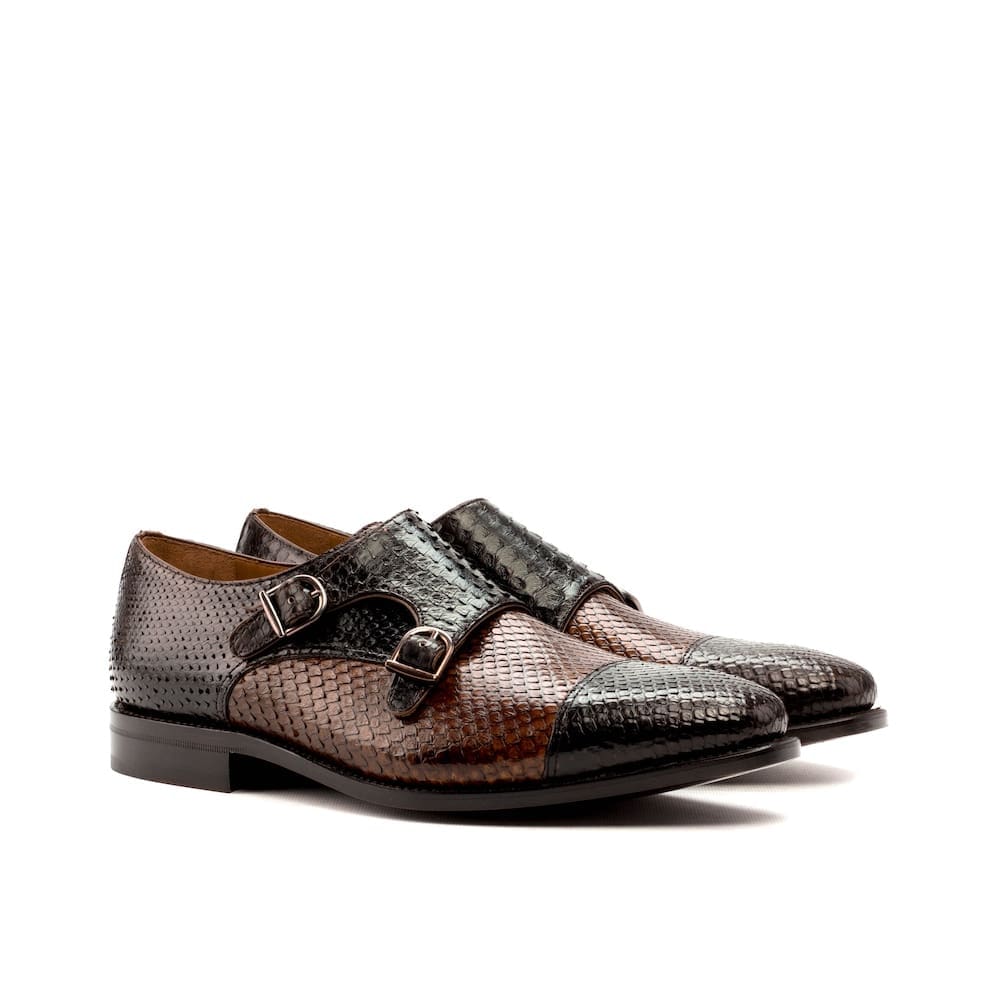Donkerbruin en medium bruin python leren double monk herenschoenen