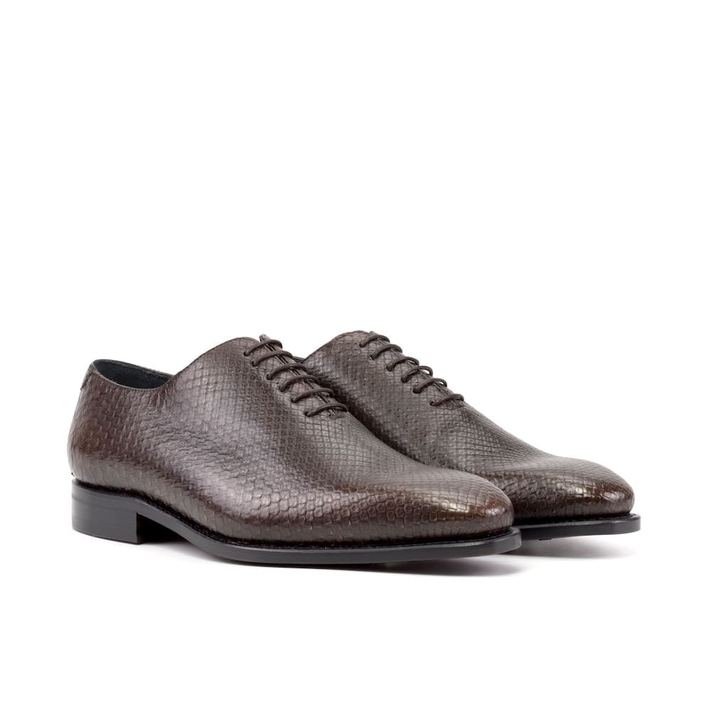Somerville-python-dark-brown-MORAGHI Donkerbruine whole cut oxford schoenen in pythonleer