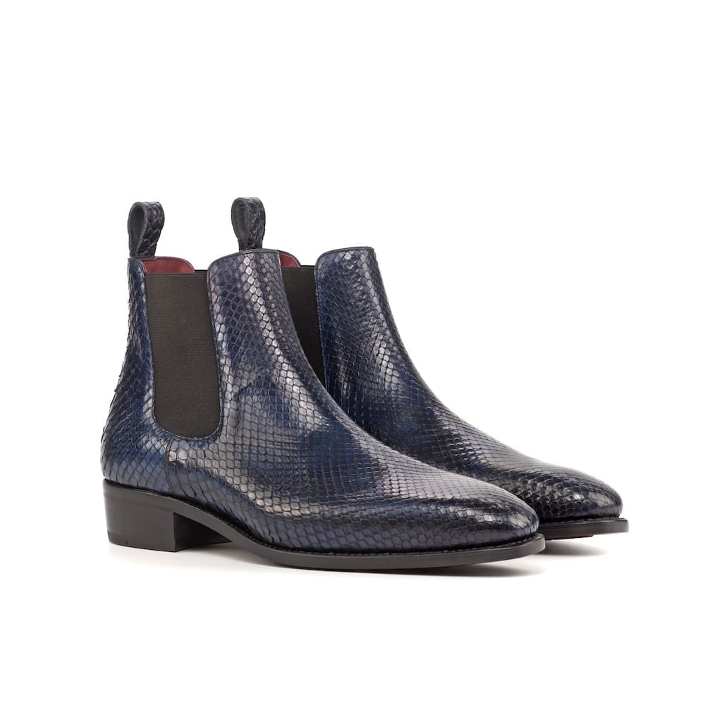Donkerblauwe chelsea boots in pythonleer