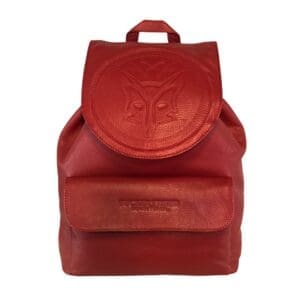 Rode rugzak van leer met vossenkop relief