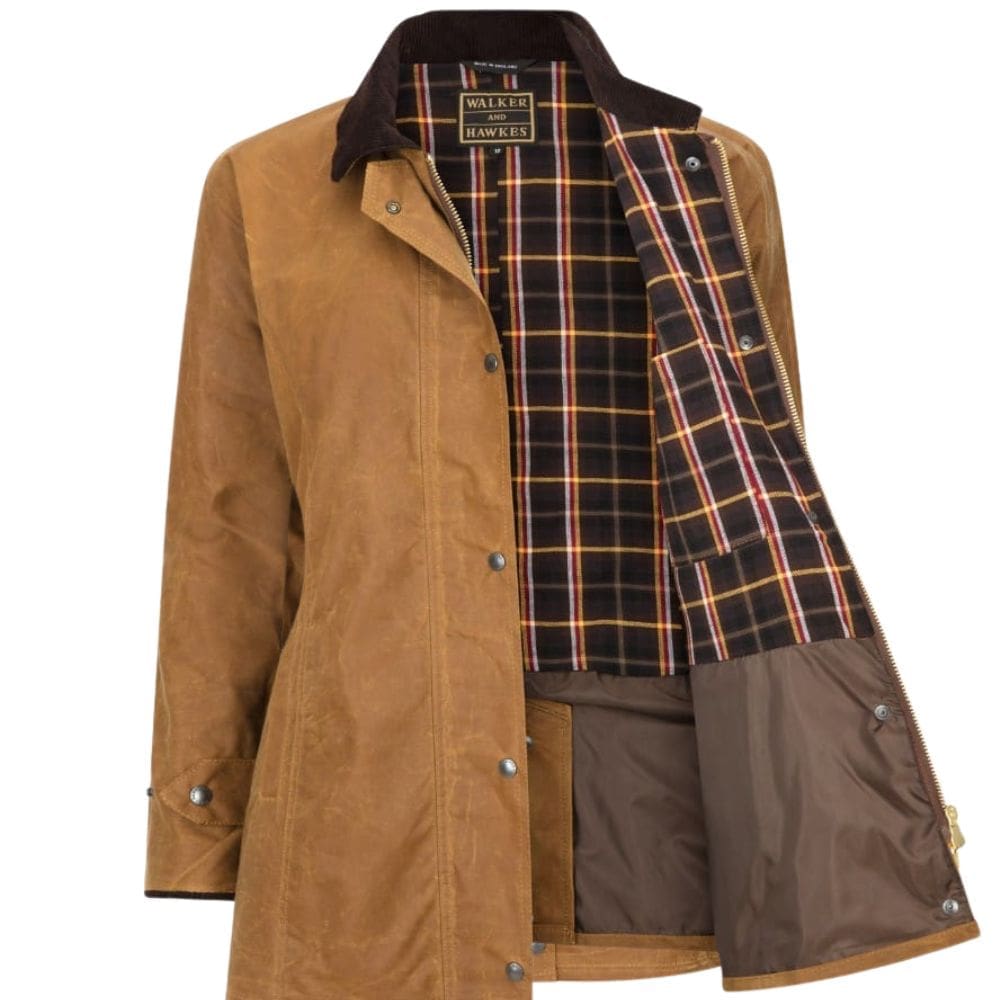 geruite binnenkant van dames waxjas beige